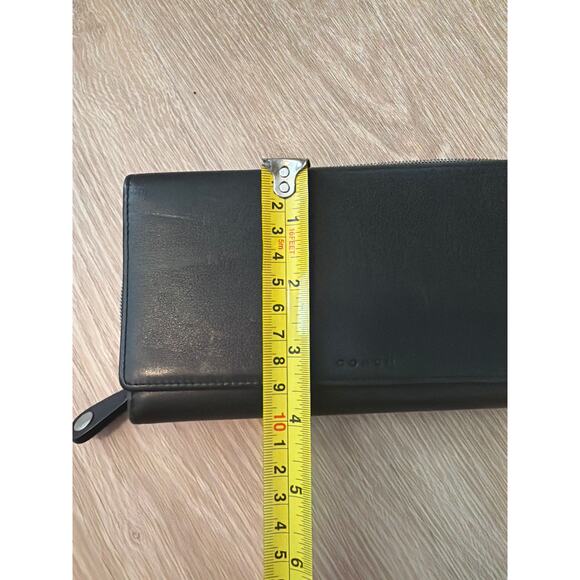 Coach Black Leather Envelope Slim Skinny Flap Continental Snap Wallet Clutch - Picture 8 of 9